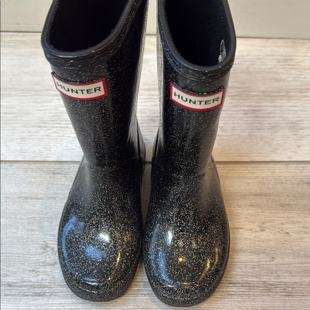 Girls Hunter Black Glitter Rain Boots